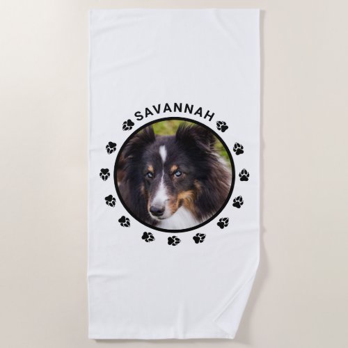 Custom Pet Photo Template With Paws  Text Beach Towel