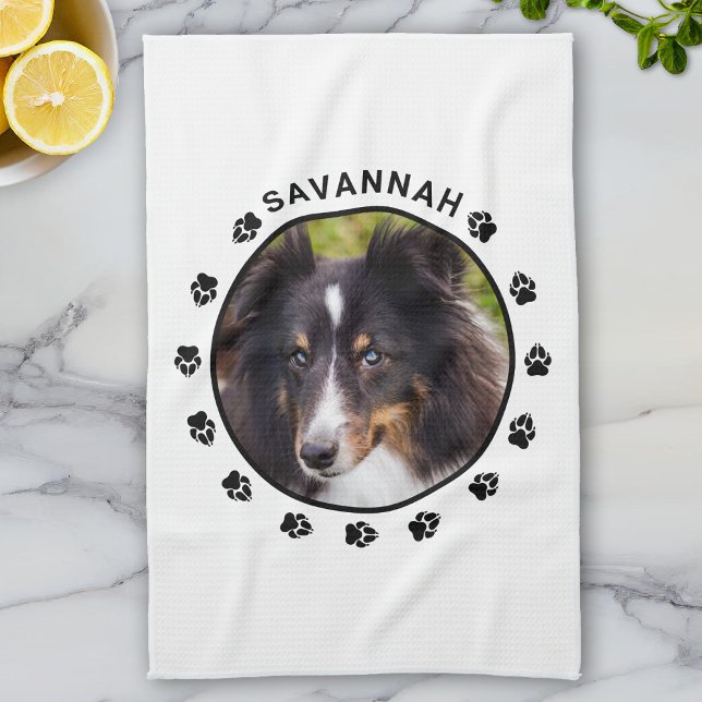 Custom Pet Photo Template With Paws & Text Kitchen Towel (Creator Uploaded)
