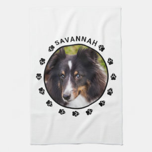 Custom Pet Photo Template With Paws & Text Kitchen Towel