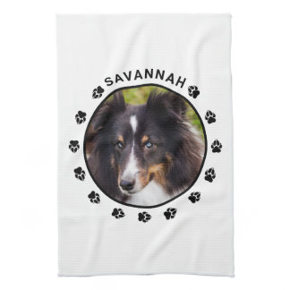 Custom Pet Photo Template With Paws &amp; Text Kitchen Towel