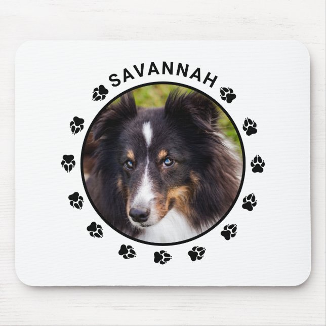 Custom Pet Photo Template With Paws & Text Mouse Pad (Front)