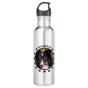 Custom Pet Photo Template With Paws & Text Stainless Steel Water Bottle