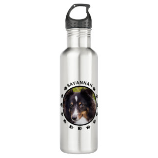 Custom Pet Photo Template With Paws &amp; Text Stainless Steel Water Bottle