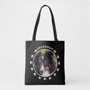 Custom Pet Photo Template With White Paws & Name Tote Bag