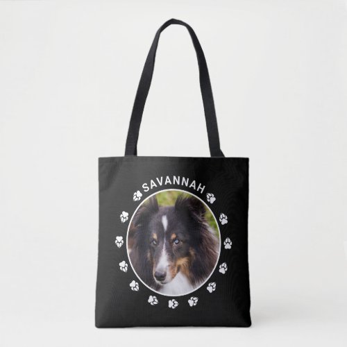 Custom Pet Photo Template With White Paws  Name Tote Bag