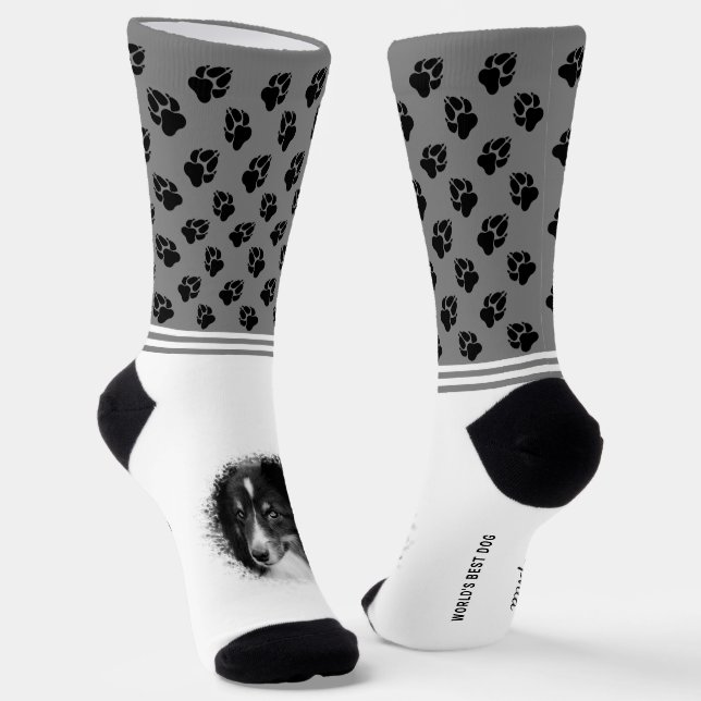 Custom Pet Photo Templates And Black Paws On Gray Socks (Angled)