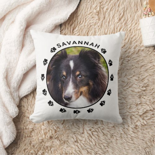 Custom Pet Photo Templates With Paws  Text Throw Pillow