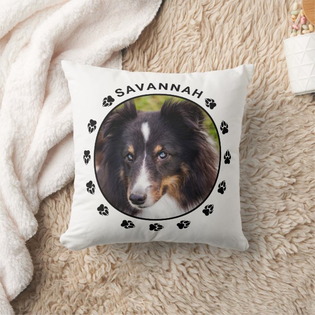 Custom Pet Photo Templates With Paws & Text Throw Pillow (Blanket)