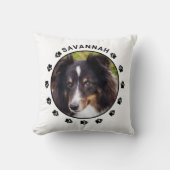 Custom Pet Photo Templates With Paws & Text Throw Pillow (Front)