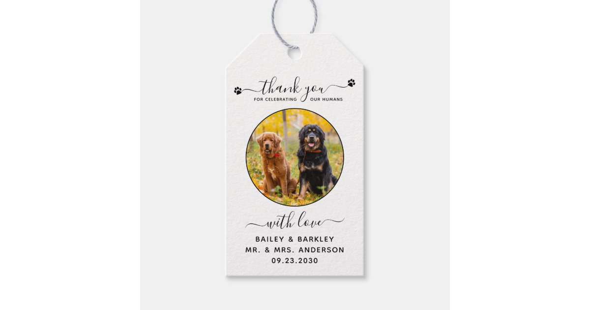 Custom Pet Photo Thank You Dog Wedding Favor Gift Tags | Zazzle