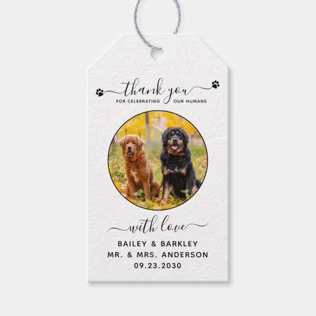 Custom Pet Photo Thank You Dog Wedding Favor Gift Tags | Zazzle