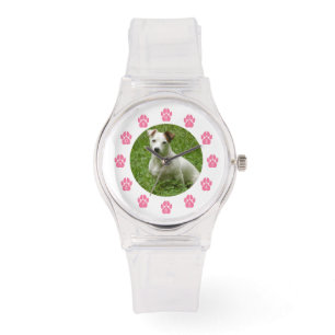 Custom Pet Photo Watch - Pink Paw Prints
