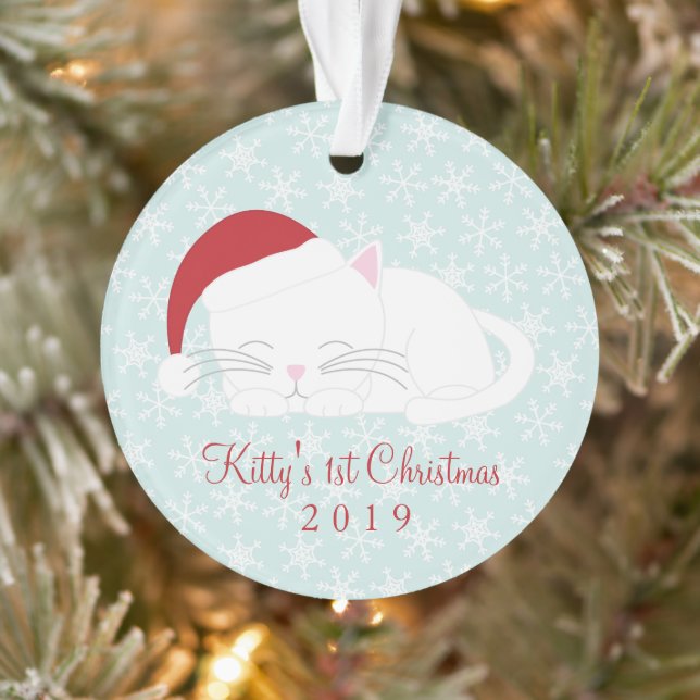 Custom Pet Photo White Cat Christmas Ornament (Tree)