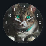 Custom Pet Photo White Numbers Large Clock<br><div class="desc">Easily create a gorgeous pet gift with this beautiful photo clock. Edit the name and birth date with your required details and upload your favorite photo. This photo is for demonstration purposes only. Custom Pet Photo White Numbers Large Clock.</div>