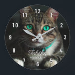 Custom Pet Photo White Numbers Large Clock<br><div class="desc">Easily create a gorgeous pet gift with this beautiful photo clock. Edit the name and birth date with your required details and upload your favorite photo. This photo is for demonstration purposes only. Custom Pet Photo White Numbers Large Clock.</div>
