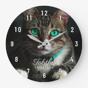 Custom Pet Photo White Numbers Large Clock