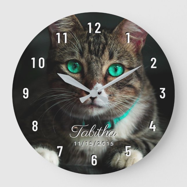 Custom Pet Photo White Numbers Large Clock (Front)