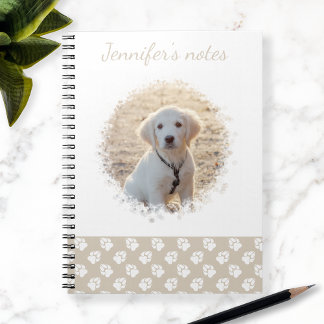 Custom Pet Photo &amp; White Paws On Beige &amp; Your Text Notebook