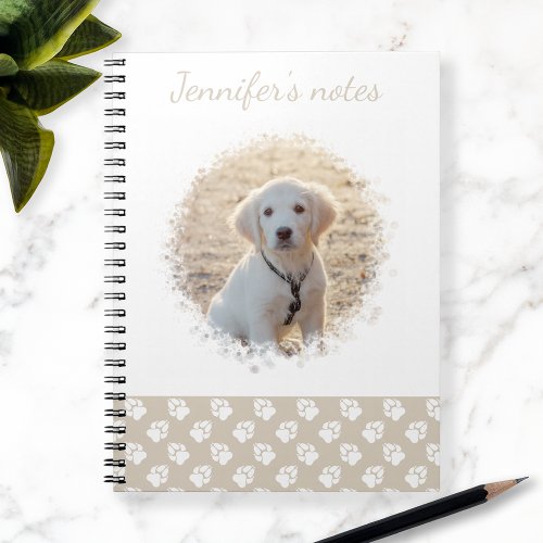 Custom Pet Photo  White Paws On Beige  Your Text Notebook