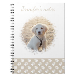 Custom Pet Photo &amp; White Paws On Beige &amp; Your Text Notebook