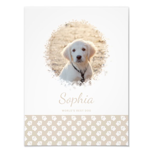 Custom Pet Photo & White Paws On Beige & Your Text Print (Front)