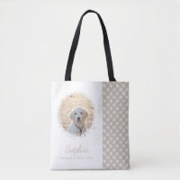 Custom Pet Photo & White Paws On Beige & Your Text Tote Bag