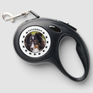 Custom Pet Photo With Dog Paw Prints And Name Retractable Pet Leash