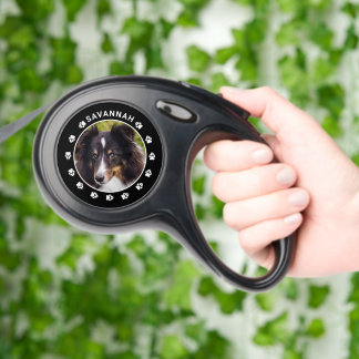 Custom Pet Photo With Dog Paw Prints And Name Retractable Pet Leash