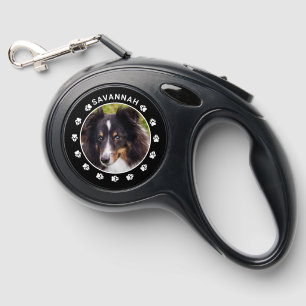 Custom Pet Photo With Dog Paw Prints And Name Retractable Pet Leash