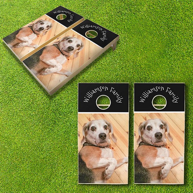 Custom Pet Photo with Family Name Cornhole Set (Creator Uploaded)