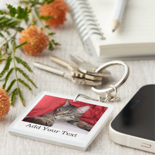 Custom Pet Photo With Funny Text Personalized Cat Keychain