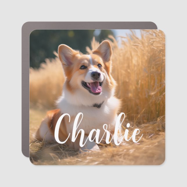 Custom Pet Photo with Name Car Magnet (Front)
