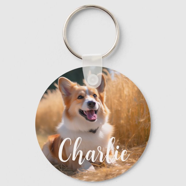 Custom Pet Photo with Name Keychain (Front)