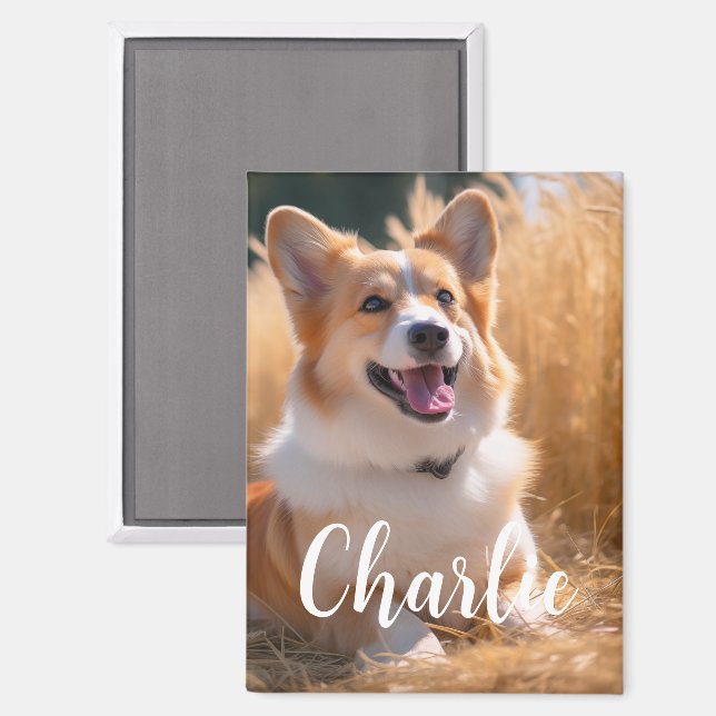 Custom Pet Photo with Name Magnet (Front/Back)