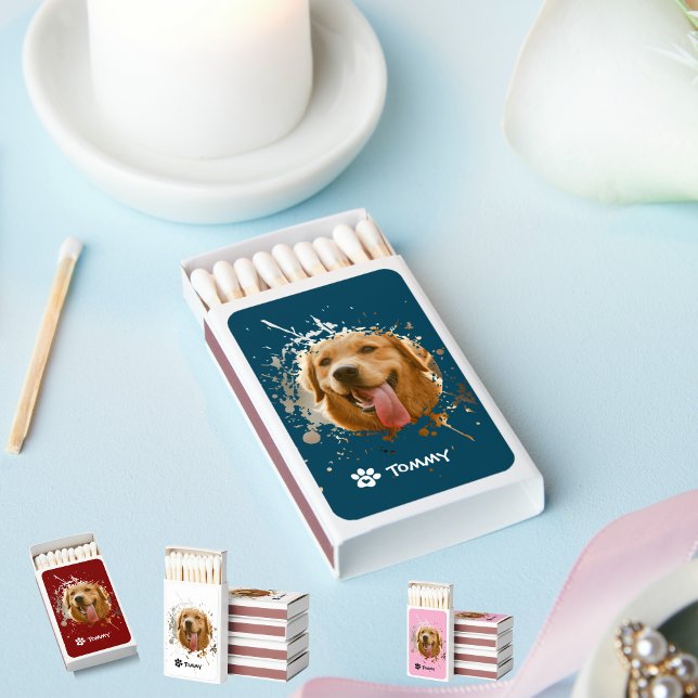 Custom Pet Photo with Name & Modern Typography Matchboxes (Custom Pet Photo Matchboxes – Personalized Party Favors)