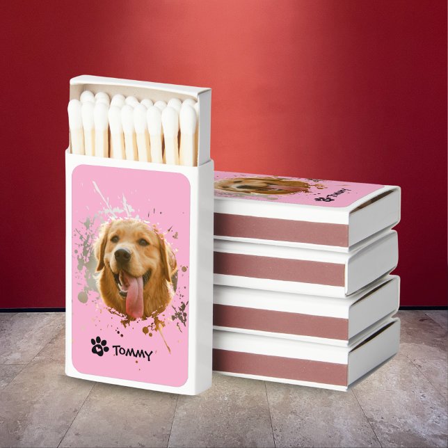 Custom Pet Photo with Name & Modern Typography  Matchboxes (Custom Pet Photo Matchboxes – Personalized Party Favors)