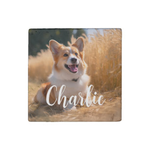 Custom Pet Photo with Name Stone Magnet
