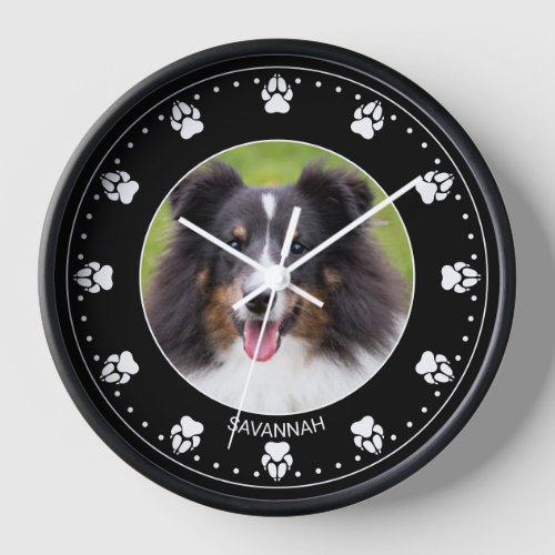 Custom Pet Photo With Paws Clock Face  Name
