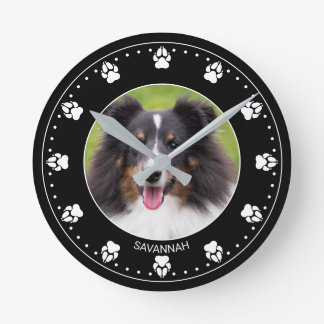 Custom Pet Photo With Paws Clock Face &amp; Name
