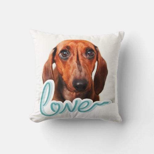 Custom Pet Photo with Simple Blue Typography  Throw Pillow