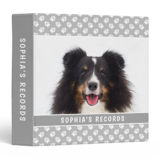 Custom Pet Photo With White Paws On Gray &amp; Name 3 Ring Binder