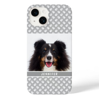 Custom Pet Photo With White Paws On Gray &amp; Name Case-Mate iPhone 14 Case