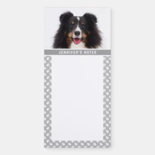 Custom Pet Photo With White Paws On Gray & Text Magnetic Notepad