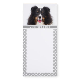 Custom Pet Photo With White Paws On Gray &amp; Text Magnetic Notepad