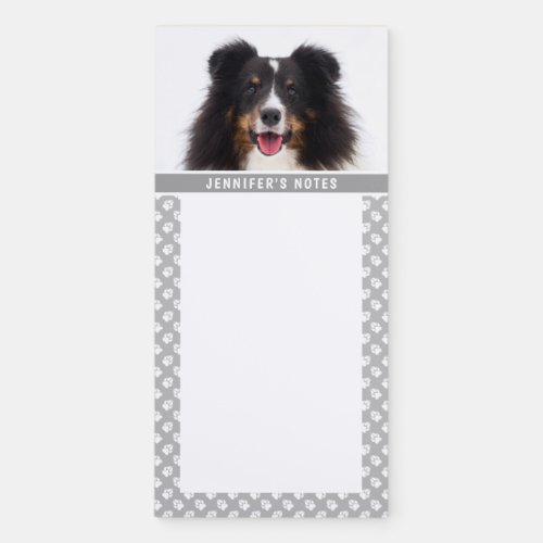 Custom Pet Photo With White Paws On Gray  Text Magnetic Notepad