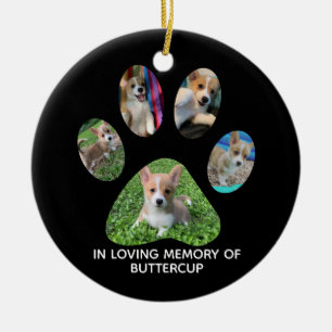 Custom Pet Photograph Paw Print Tribute Ceramic Ornament