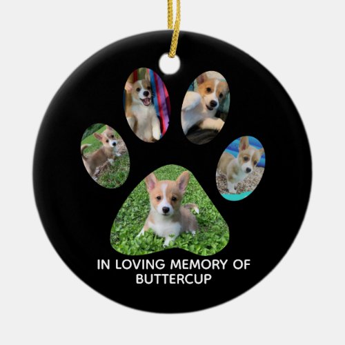 Custom Pet Photograph Paw Print Tribute Ceramic Ornament