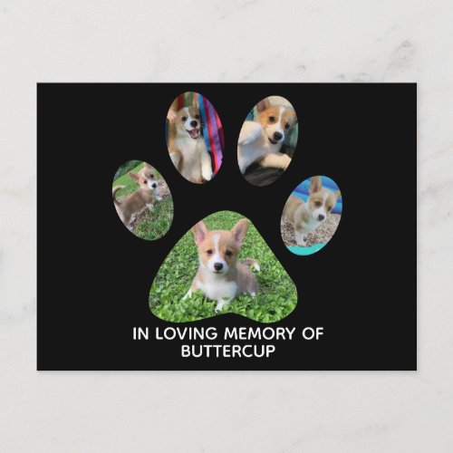 Custom Pet Photograph Paw Print Tribute Postcard