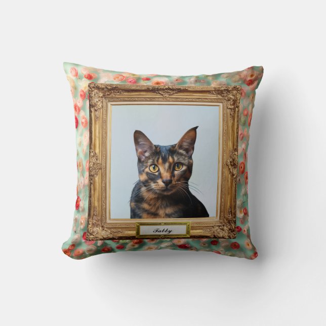 Custom Pet Portrait Cushion – Your Cat in a Frame (Front)