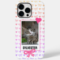 Custom Pet Portrait Cute Pink Ribbon Heart Photo